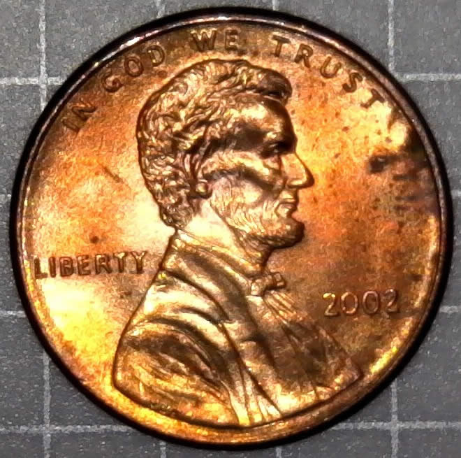 2002-P-Lincoln-Memorial-Cent-With-Huge-Struck-Through!-Needs-Acetone-Bath